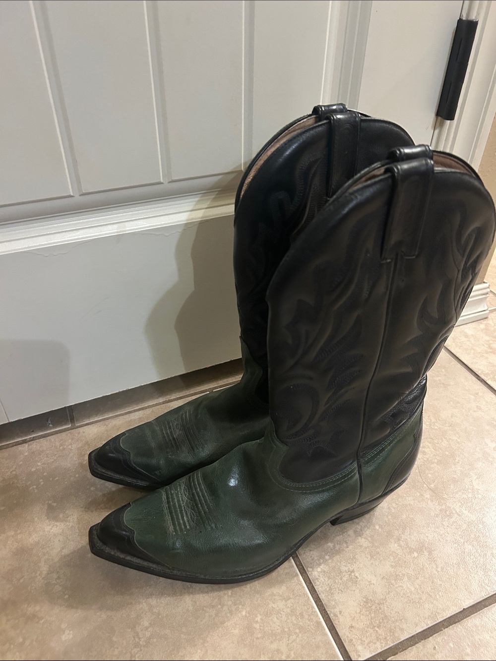 Two-Tone Green & Black Cowboy Boots